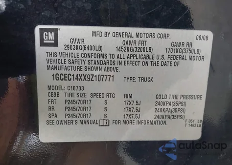 2009 Chevrolet Silverado 1500 Work Truck z USA, uszkodzony, nr VIN 1GCEC14XX9Z107771